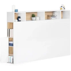 Tête De Lit CLEO 165 CM Avec Rangements Blanc Et Hêtre