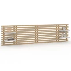 Tête De Lit Lattes AVA 240 CM Bois Clair Et étagères Blanches