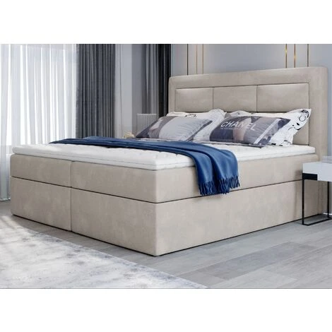 Lit Continental Velours Beige Balore - Couchage 140x200 Cm