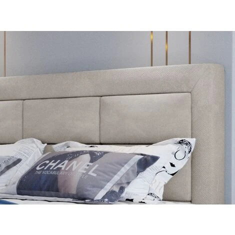 Lit Continental Velours Beige Balore - Couchage 140x200 Cm – Image 2