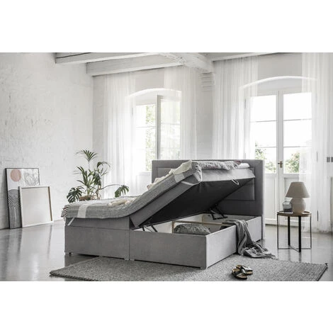 Lit Continental Velours Beige Balore - Couchage 140x200 Cm – Image 5