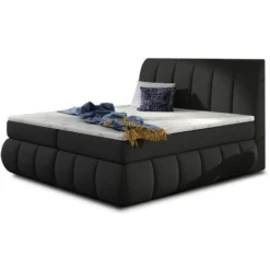 Lit Continental Matelassé Tissu Noir Florencia - Couchage 140x200 Cm