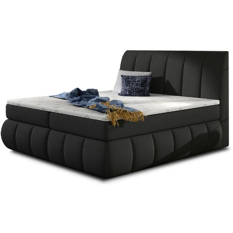 Lit Continental Matelassé Tissu Noir Florencia - Couchage 140x200 Cm