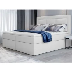 Lit Continental Simili Cuir Blanc Balore - Couchage 140x200 Cm
