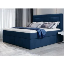 Lit Continental Velours Bleu Foncé Balore - Couchage 140x200 Cm