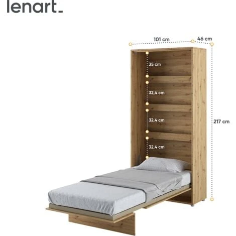 LENART Lit Escamotable BED CONCEPT 03 90x200 Vertical Chêne Artisanal – Image 3