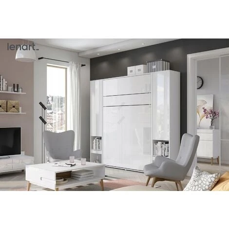 LENART Lit Escamotable BED CONCEPT 01 140x200 Vertical Blanc Mat – Image 4