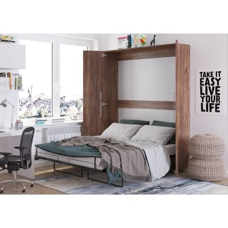 Lit Escamotable TEDDY 160x200cm Vertical Tabac Artisanal