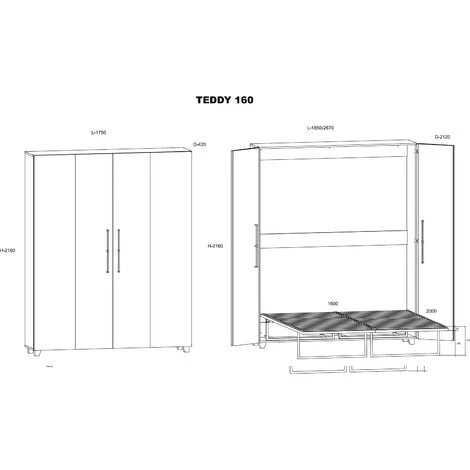 Lit Escamotable TEDDY 160x200cm Vertical Tabac Artisanal – Image 5