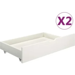 Lot De 2 Tiroirs De Lit Contemporain | Blanc Bois De Pin Massif 74406