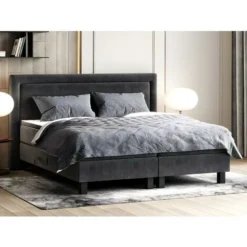 Ensemble Literie Déco Complet De Relaxation Tête De Lit + Sommiers électriques + Matelas + Surmatelas - 2 X 80 X 200 Cm - Tissu Gris Anthracite - PLUMIA De PALACIO