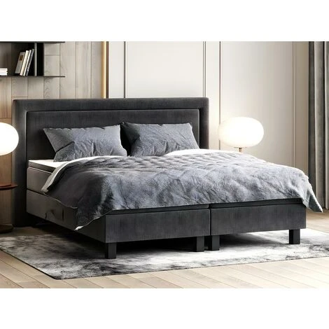 Ensemble Literie Déco Complet De Relaxation Tête De Lit + Sommiers électriques + Matelas + Surmatelas - 2 X 80 X 200 Cm - Tissu Gris Anthracite - PLUMIA De PALACIO