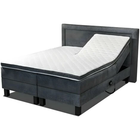 Ensemble Literie Déco Complet De Relaxation Tête De Lit + Sommiers électriques + Matelas + Surmatelas - 2 X 80 X 200 Cm - Tissu Gris Anthracite - PLUMIA De PALACIO – Image 2