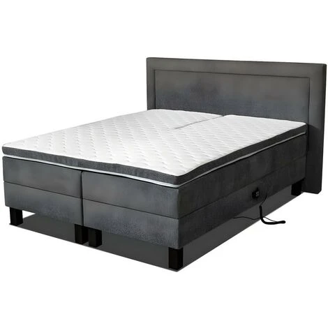 Ensemble Literie Déco Complet De Relaxation Tête De Lit + Sommiers électriques + Matelas + Surmatelas - 2 X 80 X 200 Cm - Tissu Gris Anthracite - PLUMIA De PALACIO – Image 3