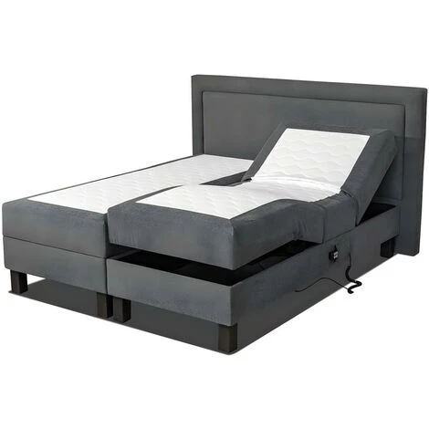 Ensemble Literie Déco Complet De Relaxation Tête De Lit + Sommiers électriques + Matelas + Surmatelas - 2 X 80 X 200 Cm - Tissu Gris Anthracite - PLUMIA De PALACIO – Image 4