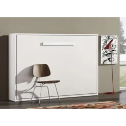 Lit Escamotable Horizontal 140x190 Cm Optima - Poignée Moderne Acier Large - Matelas Sans Matelas - Façade Bleu Marine - Coffrage Chocolat