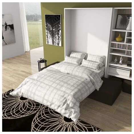 Lit Escamotable Vertical 160x200 Cm Avec Canapé Tissu Kimber - Canapé Noir - Coffrage Chocolat - Façade Chocolat – Image 4