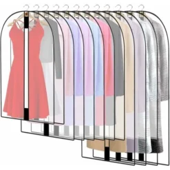 12PCS Housses De Vêtements Avce Zip, Anti Poussière Etanche Mite Humidité, Anti-Poussière Housses De Protection Transparentes Pour Chemise Costumes Manteaux Clothes Covers Sac De Vêtement
