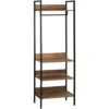 HOMCOM Penderie Portant à Vêtements Style Industriel 4 étagères Barre Penderie Métal Noir Panneaux Aspect Bois