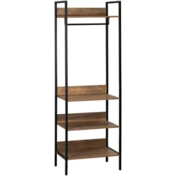 HOMCOM Penderie Portant à Vêtements Style Industriel 4 étagères Barre Penderie Métal Noir Panneaux Aspect Bois