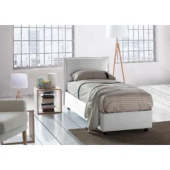 Talamo Italia Lit Simple Carla, Lit Conteneur Avec Revêtement En Tissu, 100% Made In Italy, Ouverture Frontale, Adapté Au Matelas Cm 90x200, Blanc