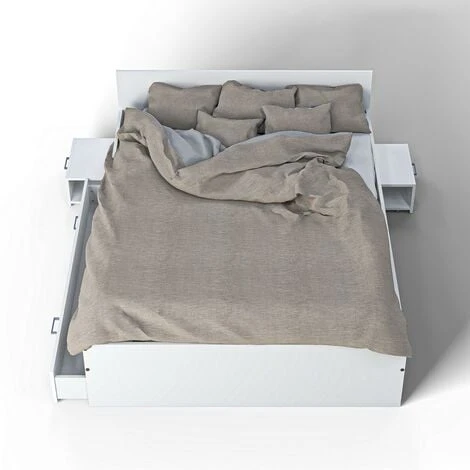 Lit TWIST 140x190 + 2 Chevets + 1 Tiroir / Blanc/ 194x144x65 Cm – Image 4