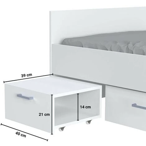 Lit TWIST 140x190 + 2 Chevets + 1 Tiroir / Blanc/ 194x144x65 Cm – Image 5