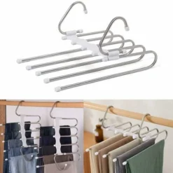 Héloise 2 Pièces Cintre Porte-Pantalon 5 En 1 Cintre De Pantalons En Acier Inoxyable Multi-Usages Cintre Gain De Place Pour Jeans Pantalons Echarpe Cravate
