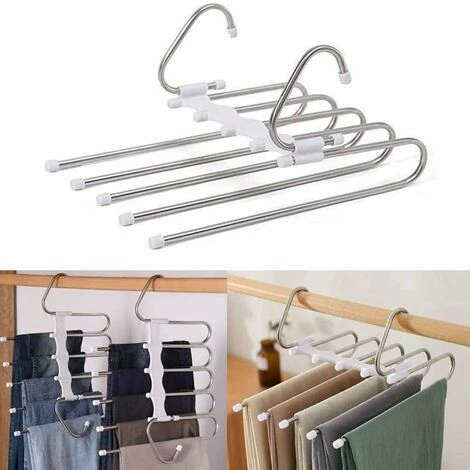 Héloise 2 Pièces Cintre Porte-Pantalon 5 En 1 Cintre De Pantalons En Acier Inoxyable Multi-Usages Cintre Gain De Place Pour Jeans Pantalons Echarpe Cravate