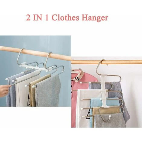 Héloise 2 Pièces Cintre Porte-Pantalon 5 En 1 Cintre De Pantalons En Acier Inoxyable Multi-Usages Cintre Gain De Place Pour Jeans Pantalons Echarpe Cravate – Image 3