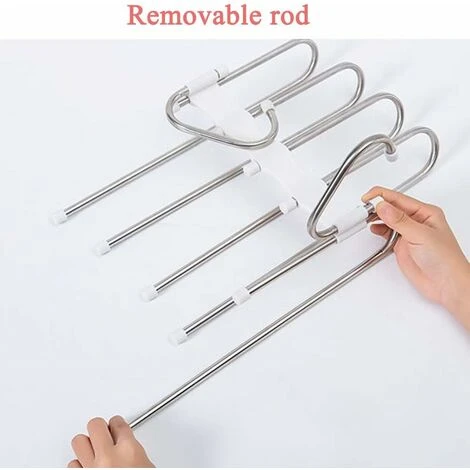 Héloise 2 Pièces Cintre Porte-Pantalon 5 En 1 Cintre De Pantalons En Acier Inoxyable Multi-Usages Cintre Gain De Place Pour Jeans Pantalons Echarpe Cravate – Image 4