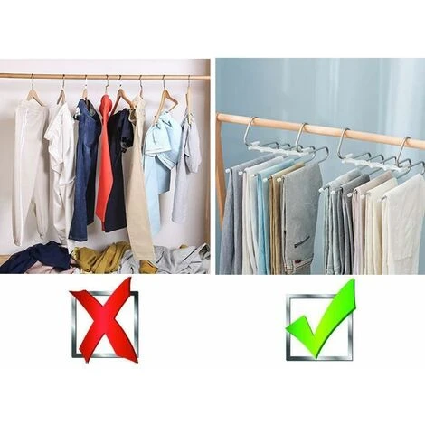 Héloise 2 Pièces Cintre Porte-Pantalon 5 En 1 Cintre De Pantalons En Acier Inoxyable Multi-Usages Cintre Gain De Place Pour Jeans Pantalons Echarpe Cravate – Image 5