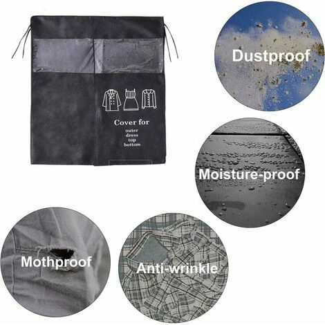 GP Housse Protège Housses De Vêtements 90 × 110cm Housse De Anti-Poussière Protection Portant Universelle Garment Covers (Noir) – Image 3