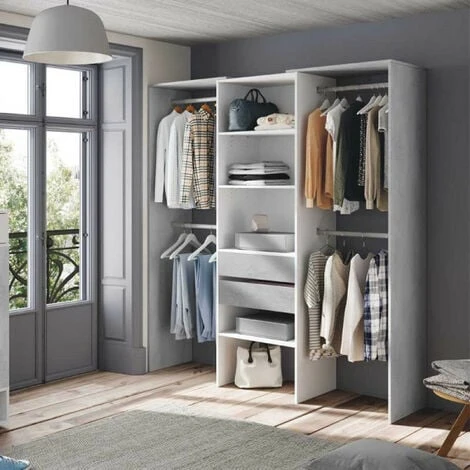 Aménagement Dressing Blanc/Béton Clair - KIYIN - L 179 X L 50 X H 202 Cm