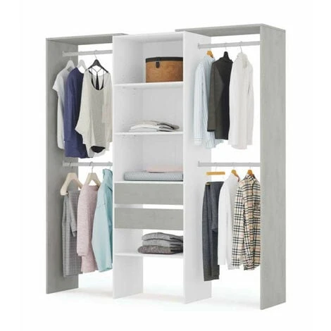 Aménagement Dressing Blanc/Béton Clair - KIYIN - L 179 X L 50 X H 202 Cm – Image 4