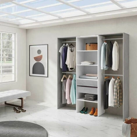 Aménagement Dressing Blanc/Béton Clair - KIYIN - L 179 X L 50 X H 202 Cm – Image 5