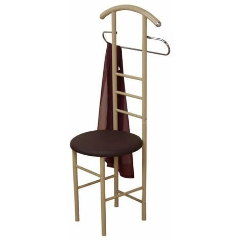 Chaise De Chambre / Valet De Nuit Portant En Acier Beige Et Synthétique Marron