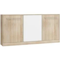 Armoire Lit Escamotable Horizontal 90x200 Cm Sonoma Blanc Lit Rabattable Lit Mural Roddy
