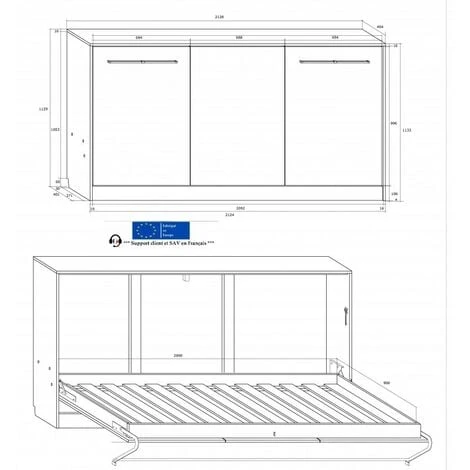 Armoire Lit Escamotable Horizontal 90x200 Cm Sonoma Blanc Lit Rabattable Lit Mural Roddy – Image 5