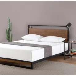 ZINUS SUZANNE Lit Double 140x190 cm Avec Cadre En Métal Et Tête De Lit En Bois Massif