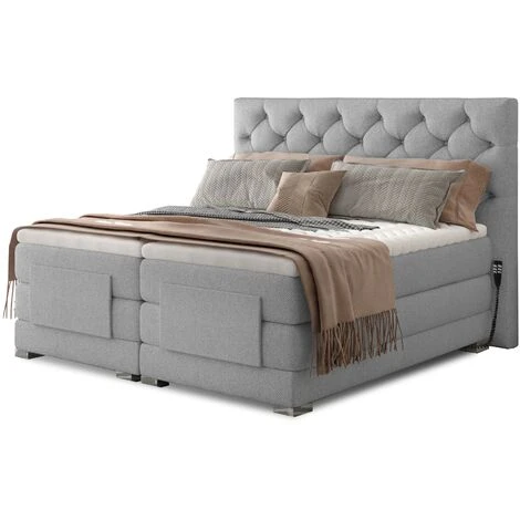 Lit Continental électrique Tissu Gris Clair Avec Matelas Et Surmatelas Karmen - Couchage 90x200 Cm