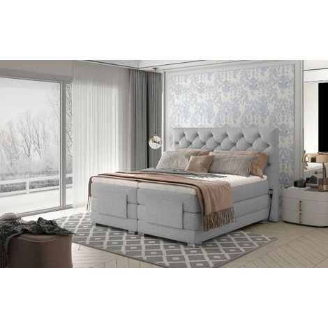 Lit Continental électrique Tissu Gris Clair Avec Matelas Et Surmatelas Karmen - Couchage 90x200 Cm – Image 5
