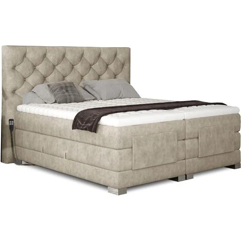 Lit Continental électrique Tissu Beige Clair Avec Matelas Et Surmatelas Karmen - Couchage 90x200 Cm – Image 3