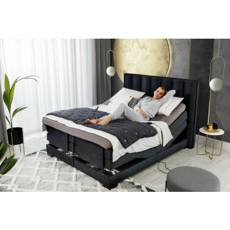 Lit Boxspring électrique Velours Gris Avec Matelas Et Surmatelas Arkos - Couchage 90x200 Cm – Image 5