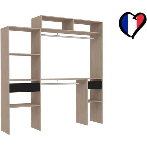 Dressing Bois Extensible Avec 2 Penderies, 4 étagères Et Un Tiroir ELYSEE – Image 3