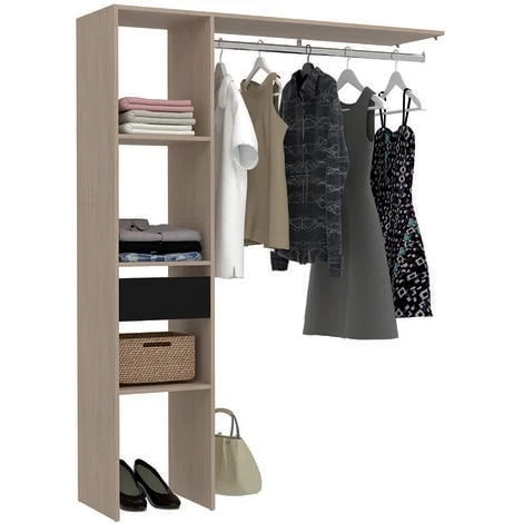 Dressing Bois Avec 3 étagères, 1 Tiroir Et Une Penderie : 138 X 40 X 180 Cm ELYSEE – Image 2