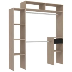 Dressing Bois Extensible Avec 2 Penderies, 4 étagères Et 1 Tiroir ELYSEE