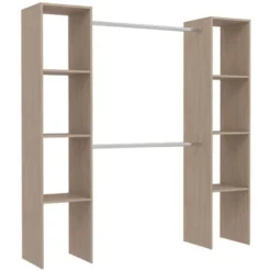 Dressing Bois Avec 6 étagères Et 2 Penderies : 180 X 40 X 180 Cm ELYSEE