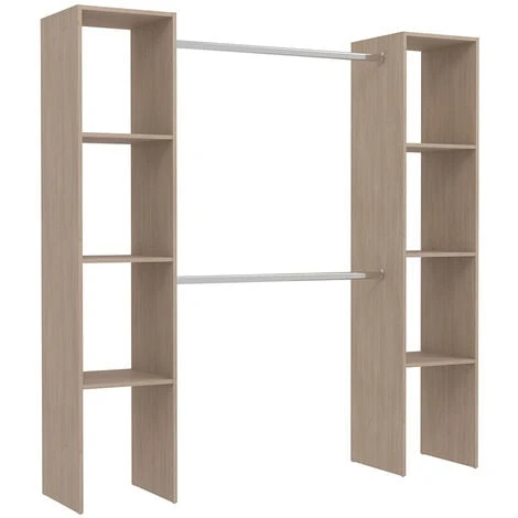 Dressing Bois Avec 6 étagères Et 2 Penderies : 180 X 40 X 180 Cm ELYSEE