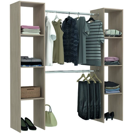 Dressing Bois Avec 6 étagères Et 2 Penderies : 180 X 40 X 180 Cm ELYSEE – Image 2